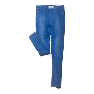 Free People Women Pull Up Jeggings Stretch  Med Wash Raw Hem Mid Rise 24